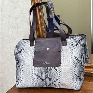 Cavalli Class Black/White L Weekend Snake Print Tote Bag. Faux leather.